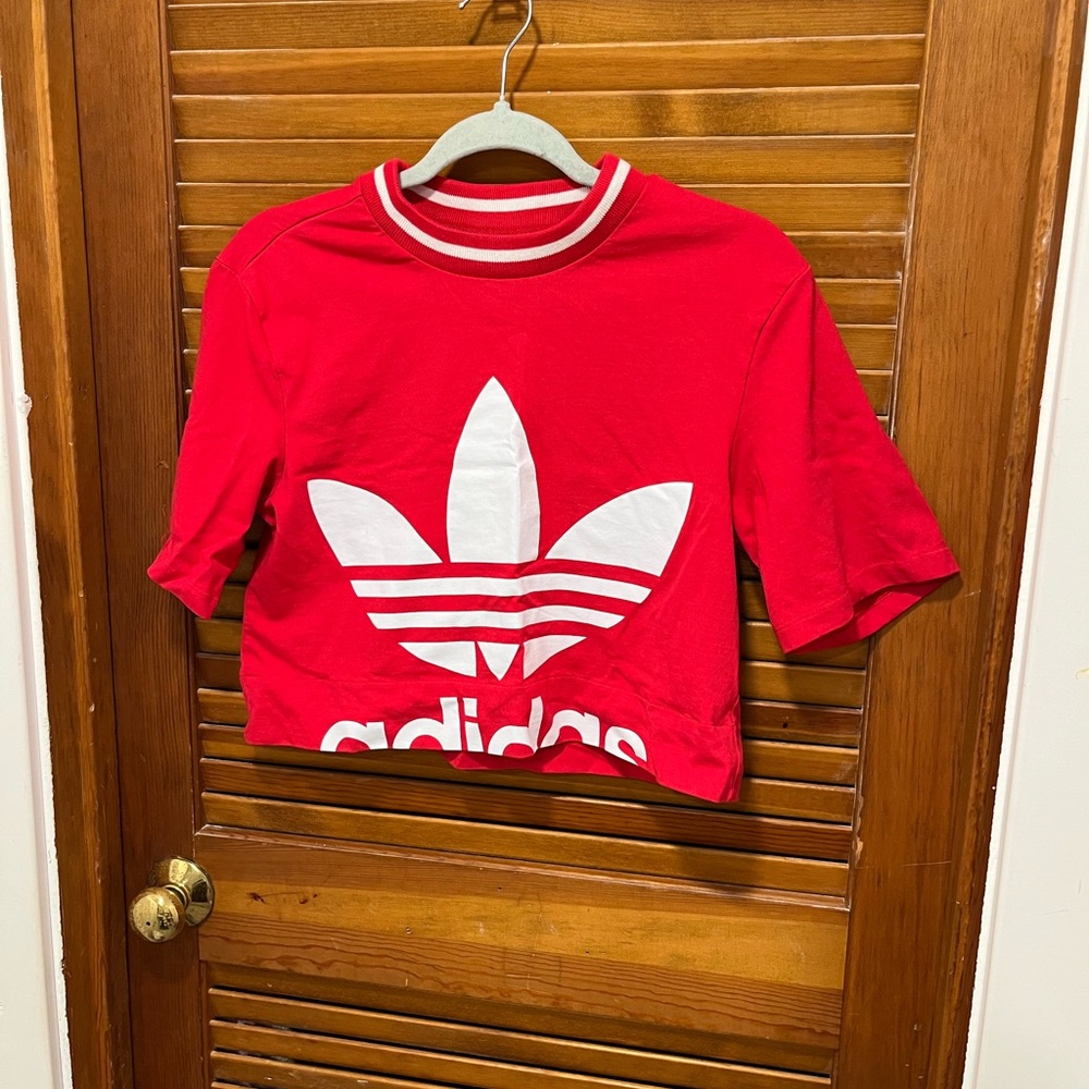 adidas Red & White Trefoil Crop Top